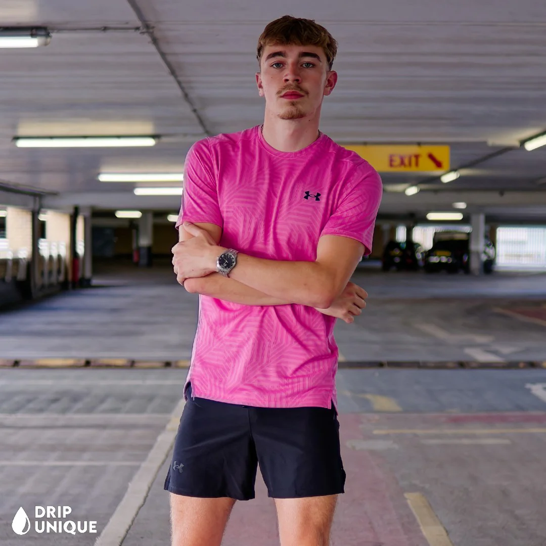 Under Armour Geo Tessa Vent T-Shirt Pink & Launch Speedpocket Shorts Set - Image 4