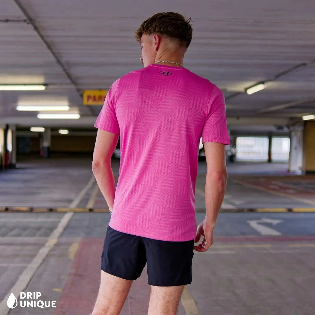 Under Armour Geo Tessa Vent T-Shirt Pink & Launch Speedpocket Shorts Set - Image 6