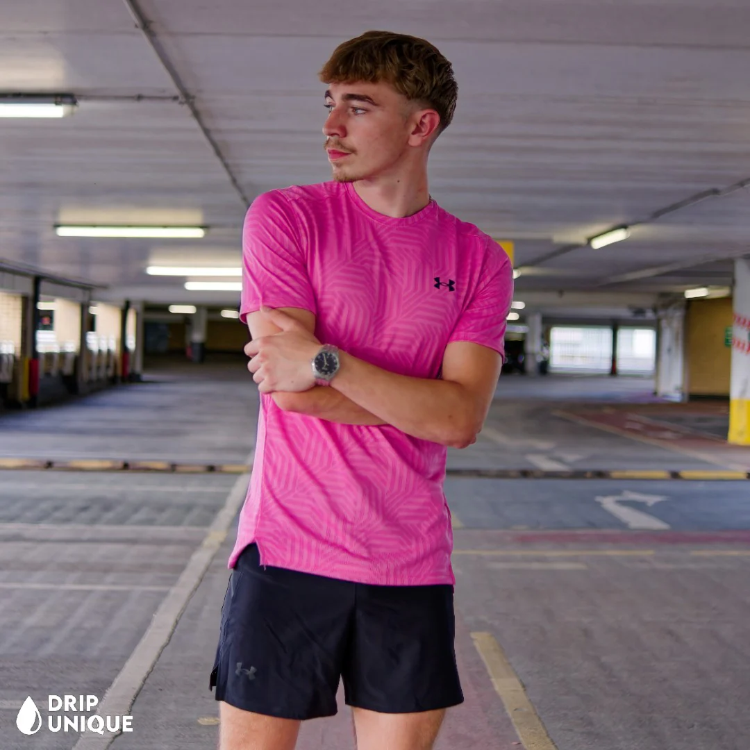 Under Armour Geo Tessa Vent T-Shirt Pink & Launch Speedpocket Shorts Set - Image 8